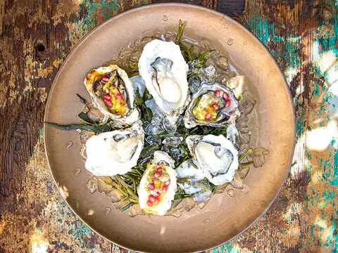 Gegrillte Austern mit Minz-Koriander-Marinade Gegrillte Austern mit Minz-Koriander-Marinade