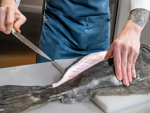 Filetieren eines Plattfischs Filetieren eines Plattfischs